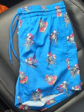 Men's Bright Blue Printed Hybrid Swim Shorts with Drawstring Waist
